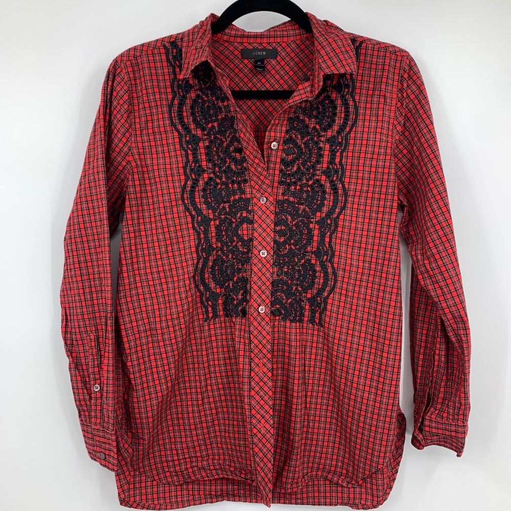 J Crew‎ women 8P petite shirt blouse red plaid
